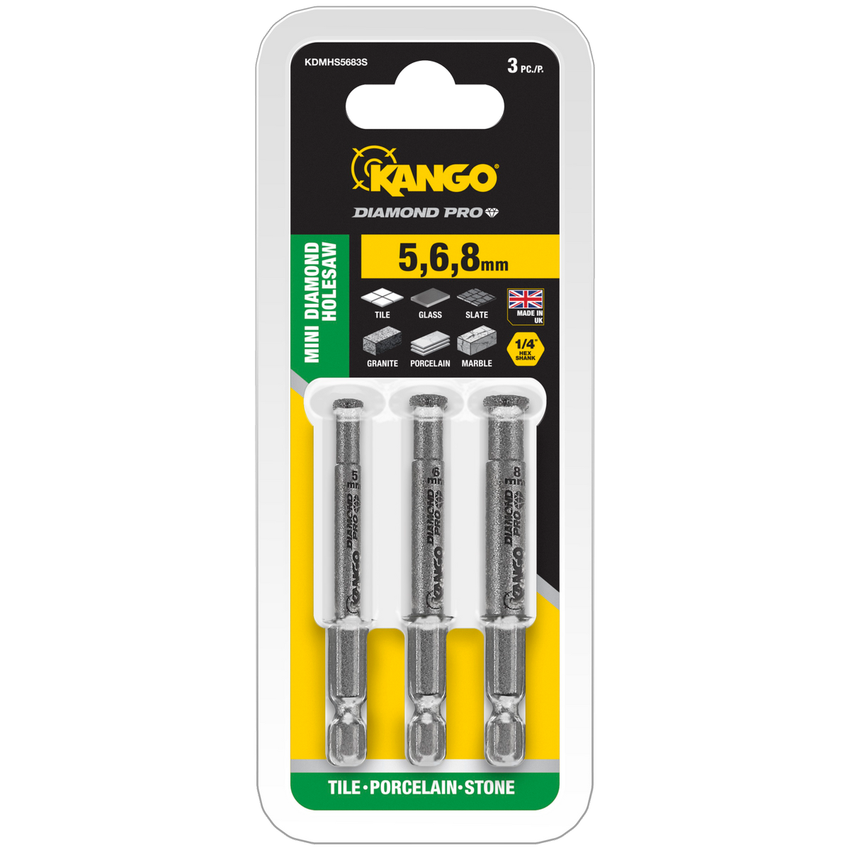 Kango 5, 6, 8mm Diamond Pro Mini Diamond Hole Saw - 3 Pack