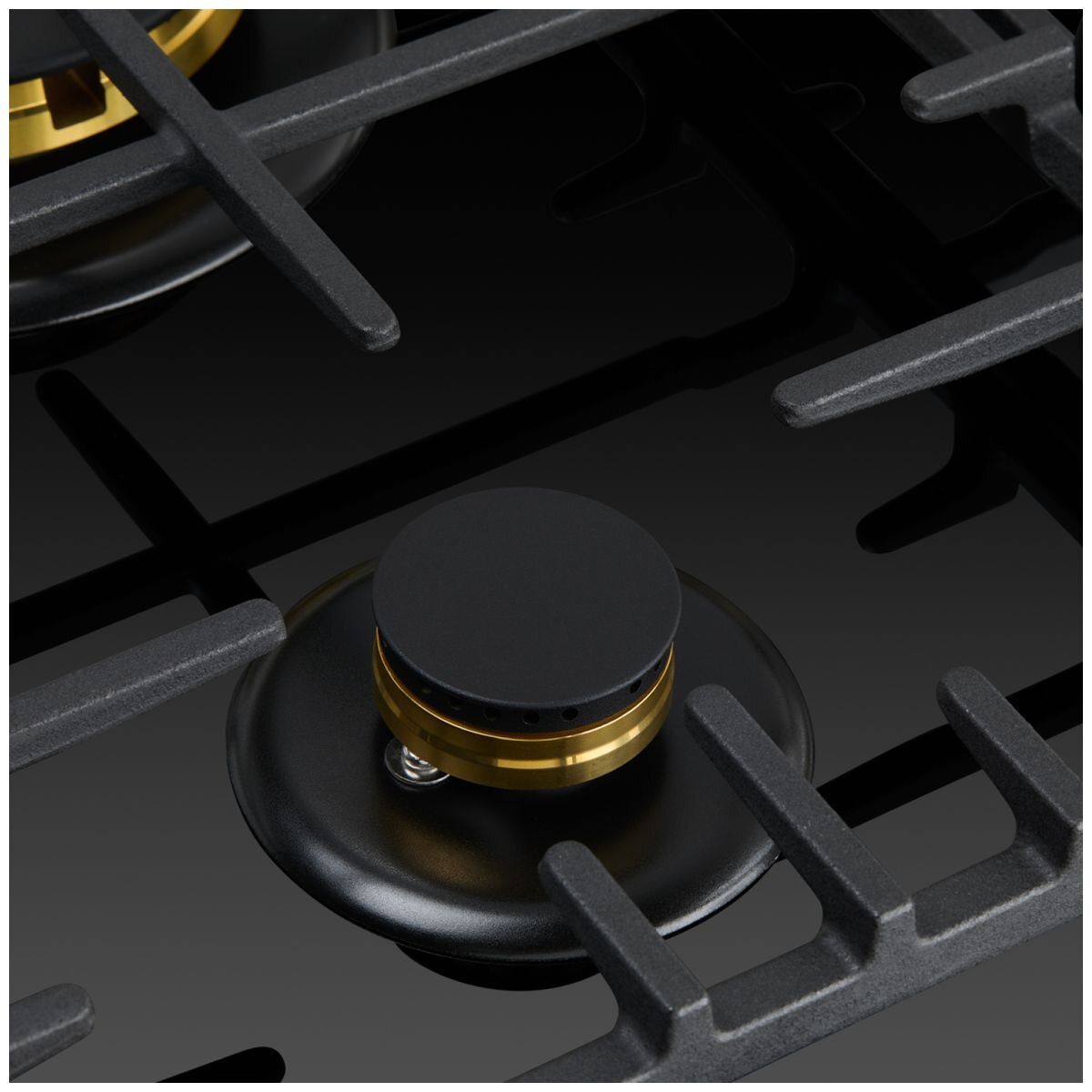 Omega 60cm Natural Gas Cooktop - Black Ceramic Glass, Wok Burner, Brass Burners, Cast Iron Trivets - OCGG604WB