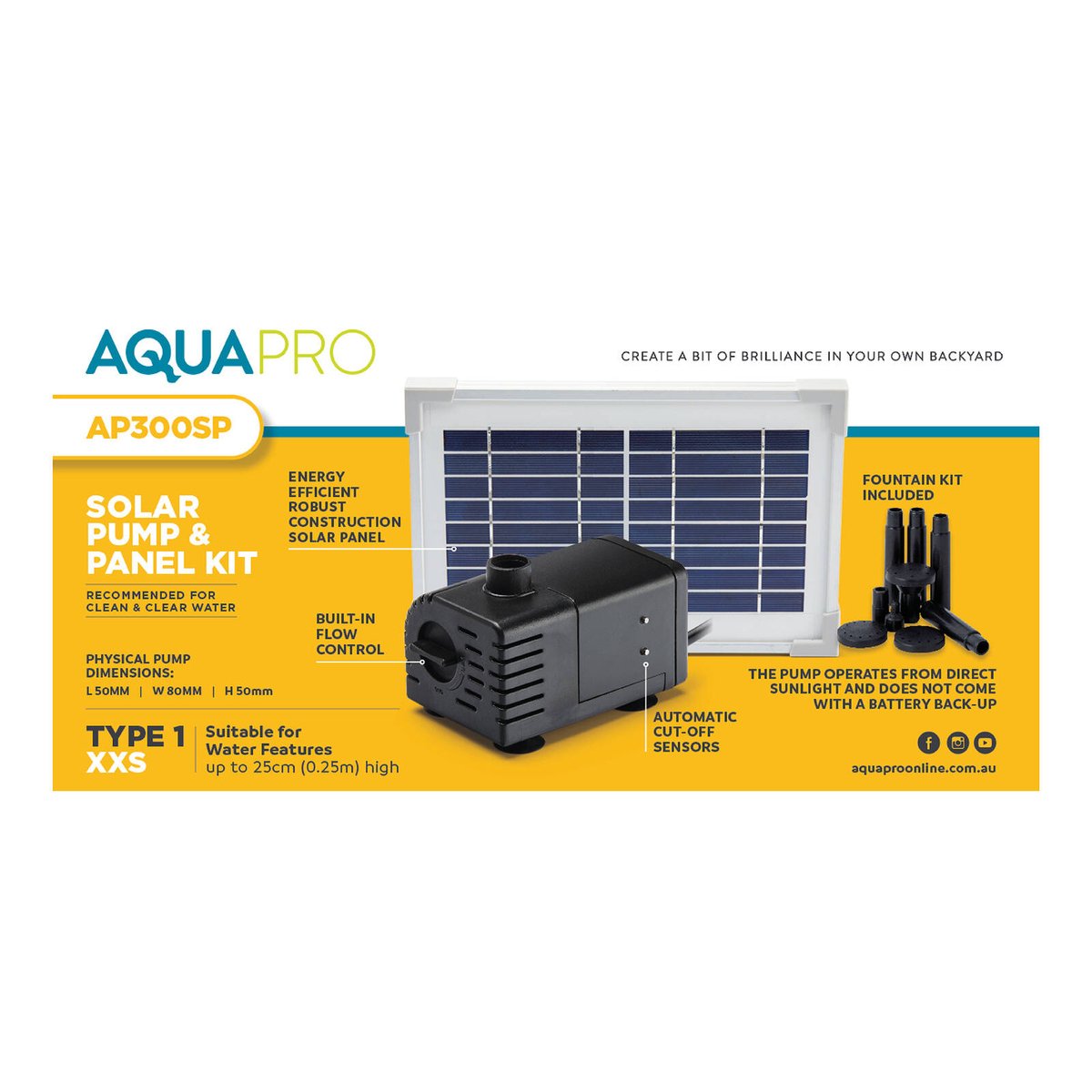 Aquapro AP300SP Solar Pump and Panel Kit - 34W Submersible, Outdoor