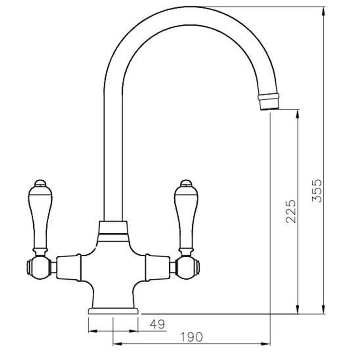 Turner Hastings Ludlow double sink mixer - brushed brass gooseneck - 5 star WELS - LU103DM-BB