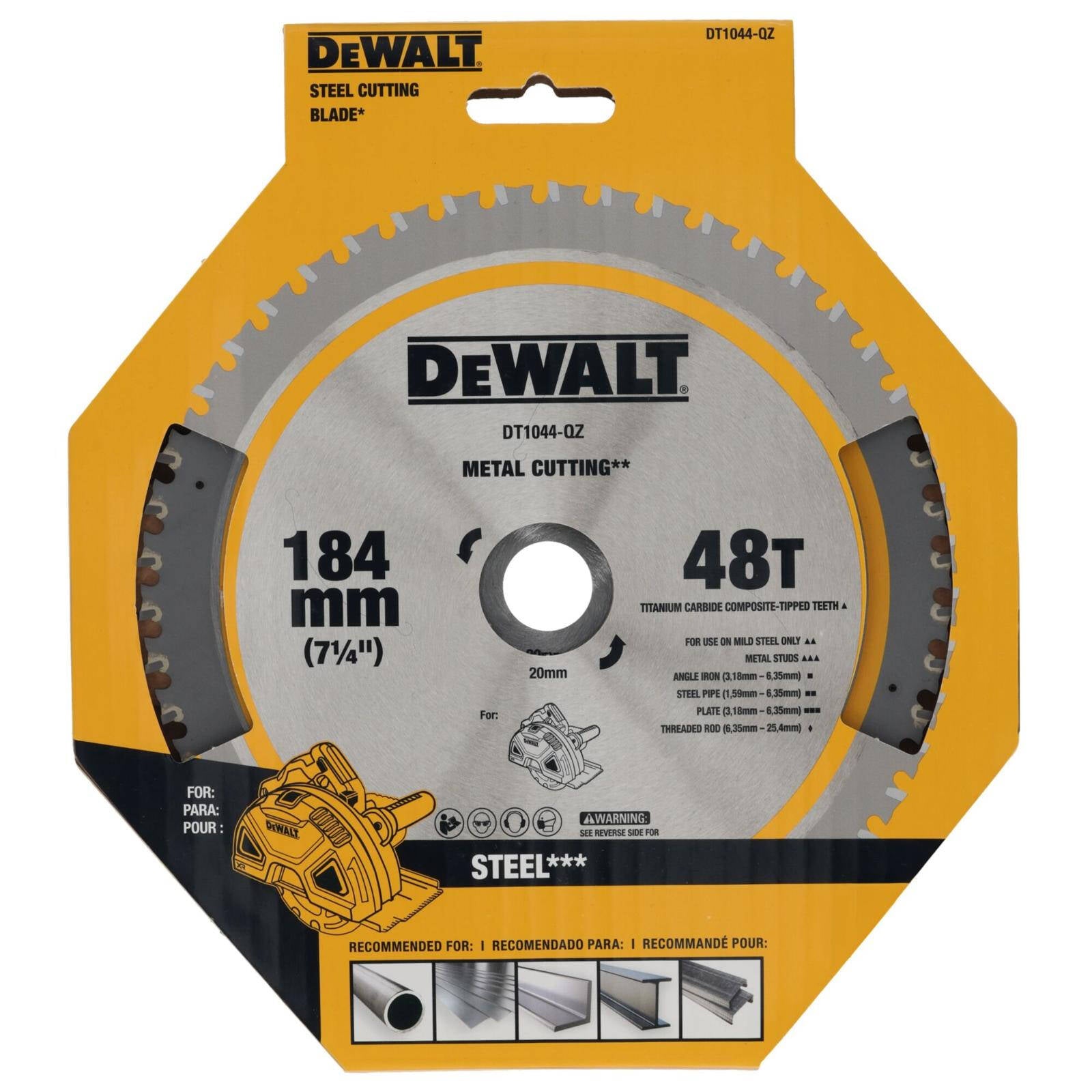 DeWALT 184mm 48T Mild Steel Metal Cutting Circular Saw Blade DT1044-QZ - 20mm Arbor