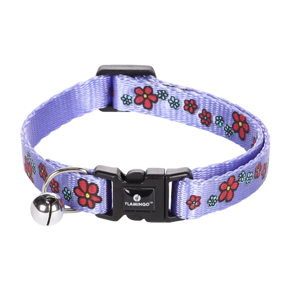 Flamingo Ziggi Adjustable Cat Collar 20-35cm, Flower Lilac Quick Release with Bell, Assorted Colours