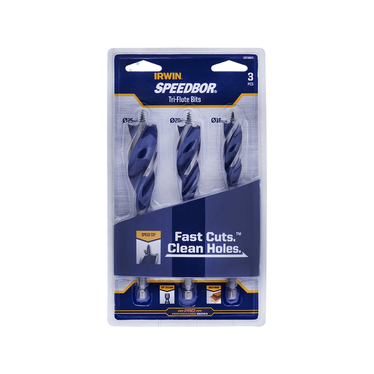 IRWIN 3 Piece Speedbor Max Auger Bit Set, Steel, 16 20 25mm, 6mm Shank