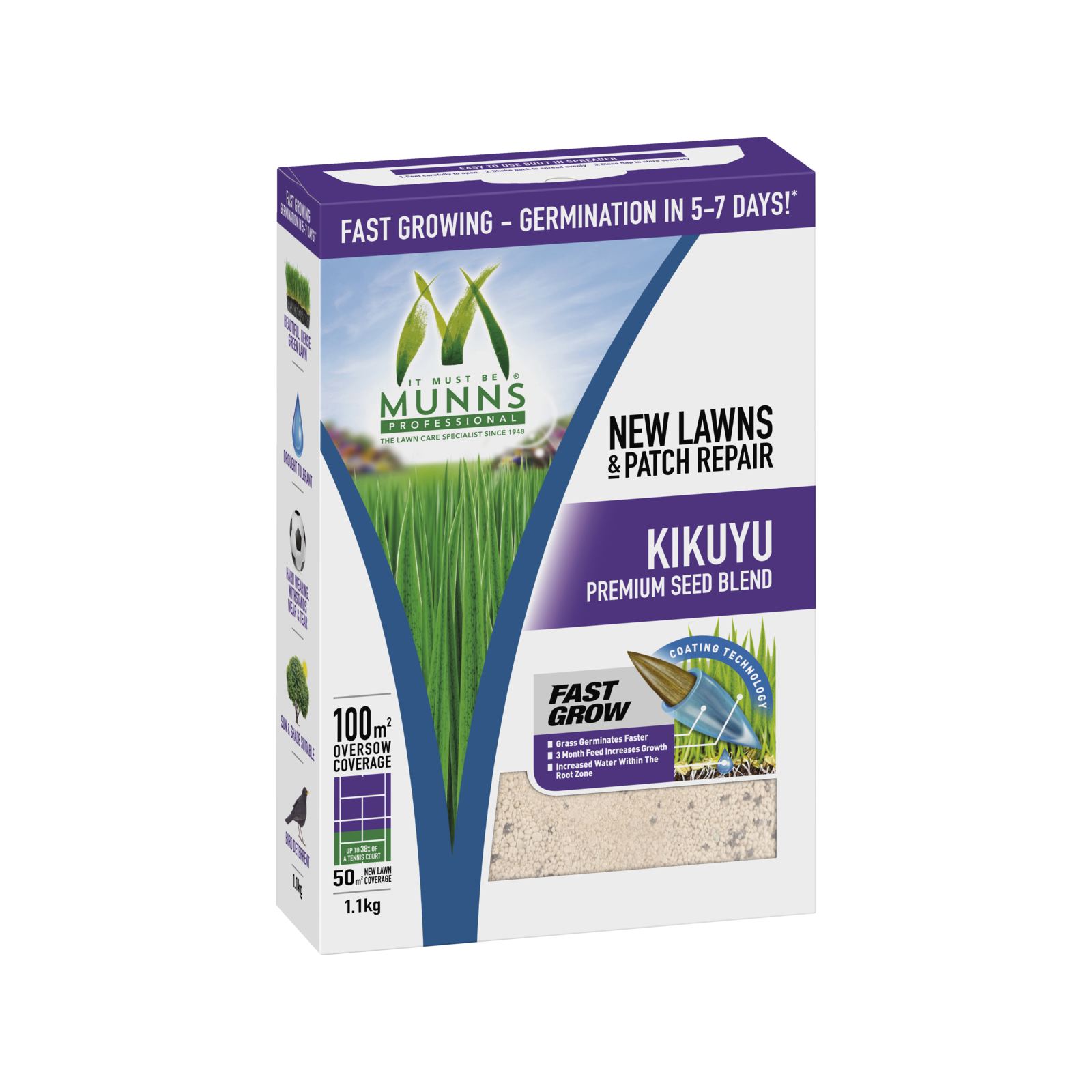 Munns Professional 1.1kg Emerald Kikuyu Lawn Seed Blend Drought Tolerant