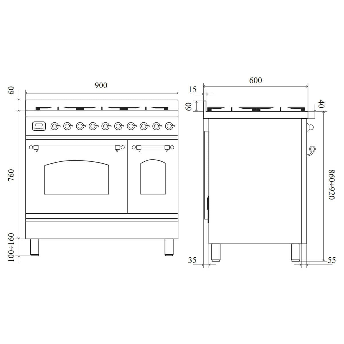 ILVE Nostalgie 90cm Electric Double Oven Freestanding - 65L and 43L Ovens, Energy Class A+ - PDI096QNE3-BGG