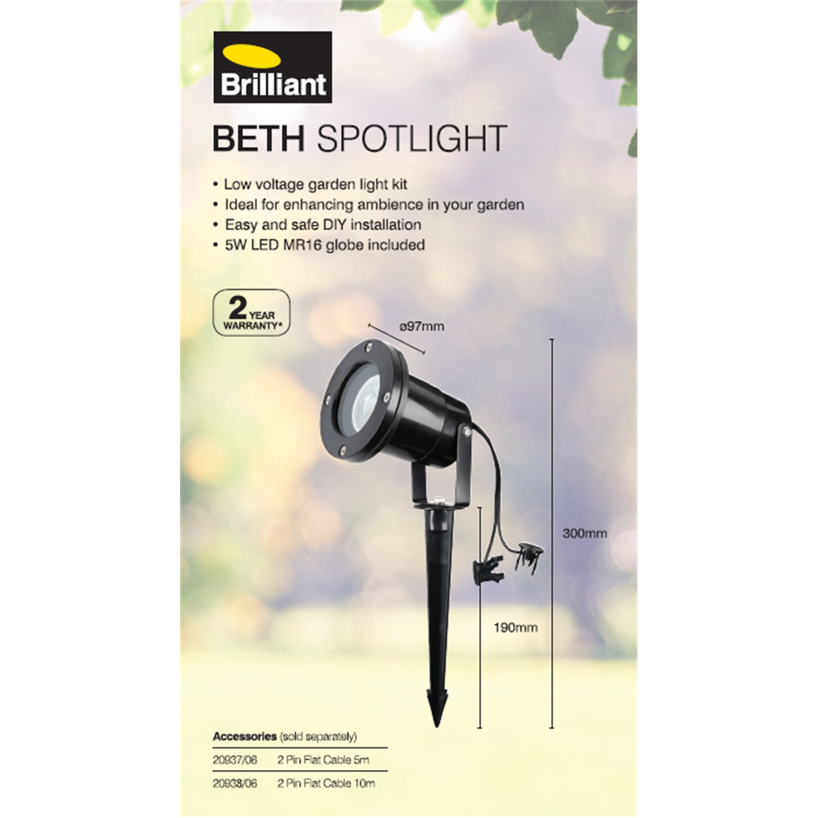 Brilliant Beth 5W 12V Black LED Garden Spotlight 20952/06
