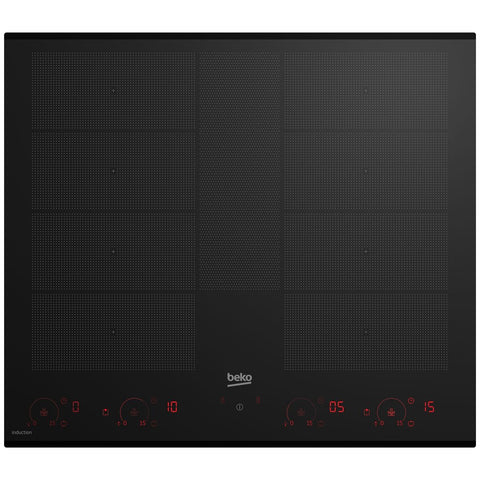Beko 60cm Flexy Induction Cooktop - Black Ceramic Glass, IndyFlex+ Zones, 15 Cooking Levels - BCT604IG