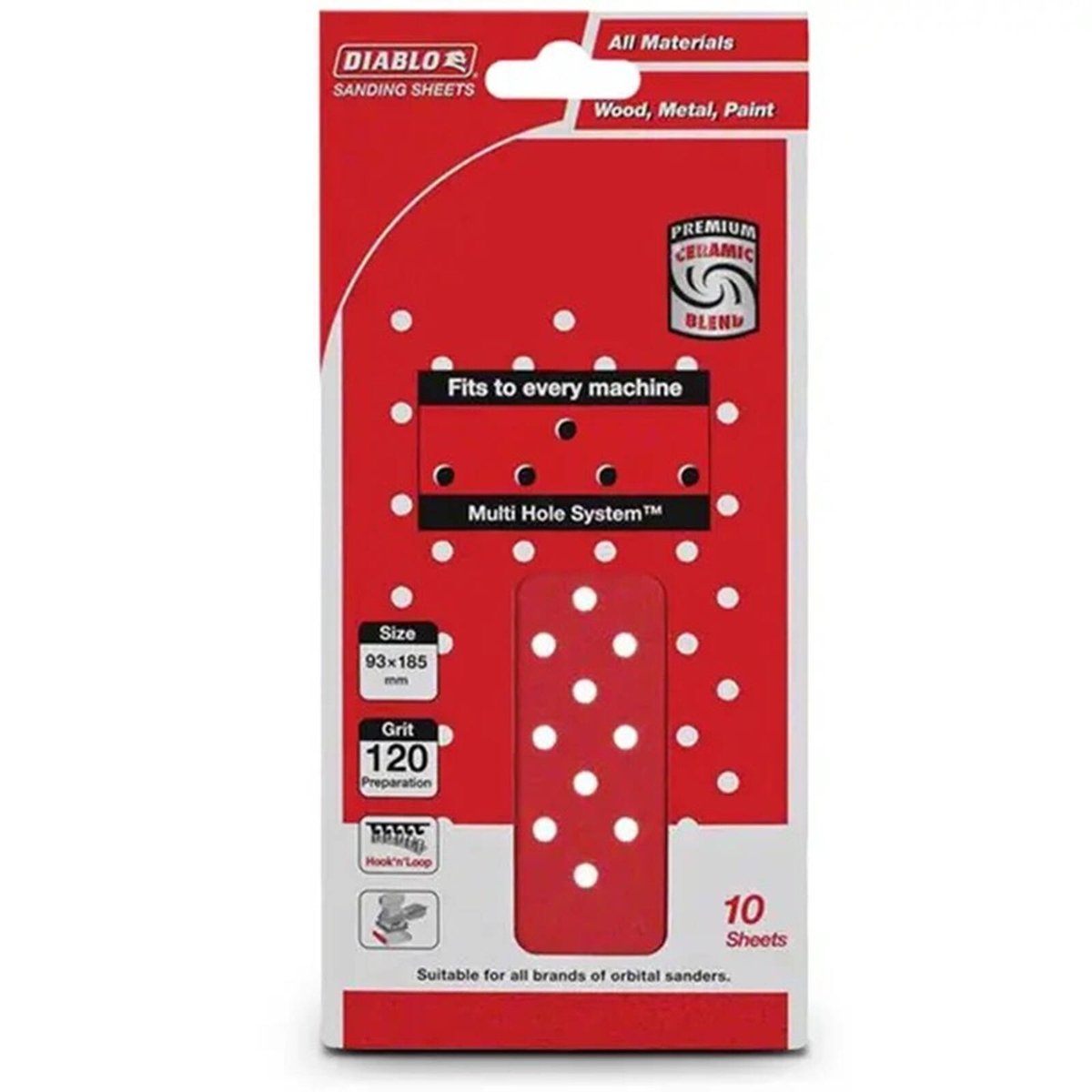 Diablo Abrasive Orbital Sheet 93x185mm 120 Grit 10 Pack Red - SuperSaverAU - view 1