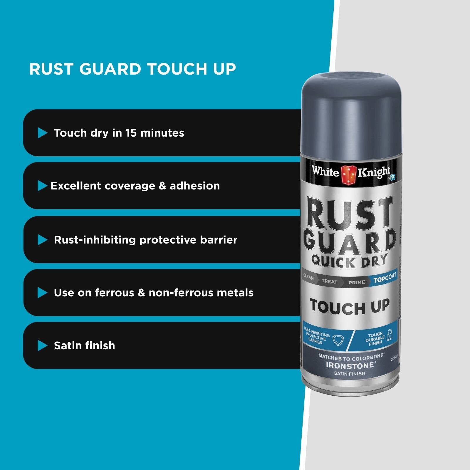 White Knight Rust Guard Touch Up Spray Paint 300g Ironstone Satin