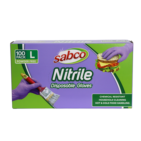 Sabco Nitrile Gloves - Large - 100 Pack - Purple - Puncture Resistant - SuperSaverAU - view 1