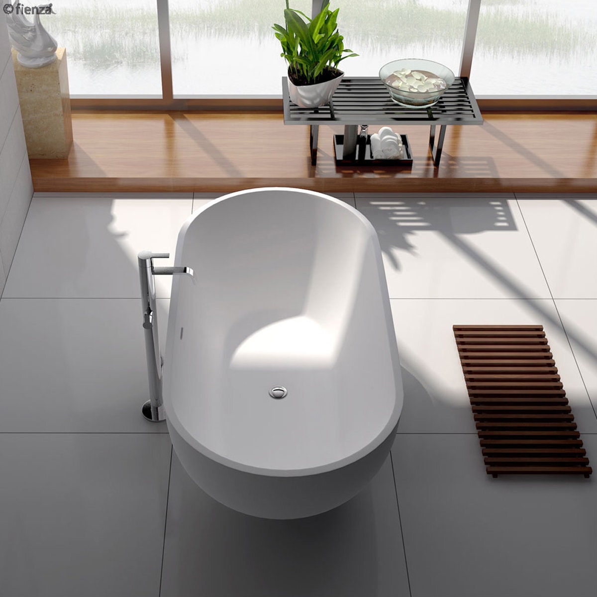 Fienza Nero 1780 Freestanding Oval Stone Bath - Matte White - With Overflow - ST12