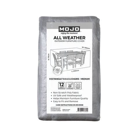Mojo Medium All Weather Rectangle Table & Chairs Outdoor Furniture Cover, Weather & UV Resistant