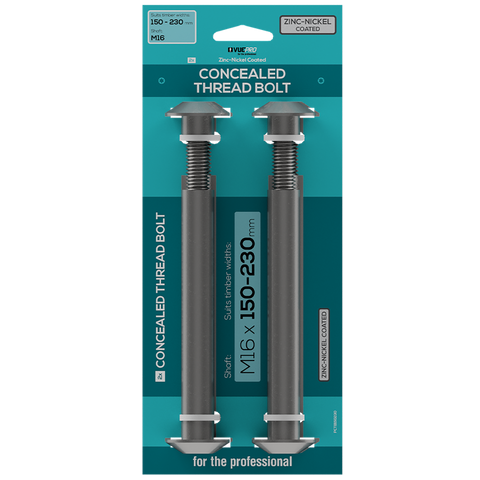 VUEPRO M16 Concealed Thread Bolt 150-230mm, Zinc Nickel Coated Steel, 2 Pack
