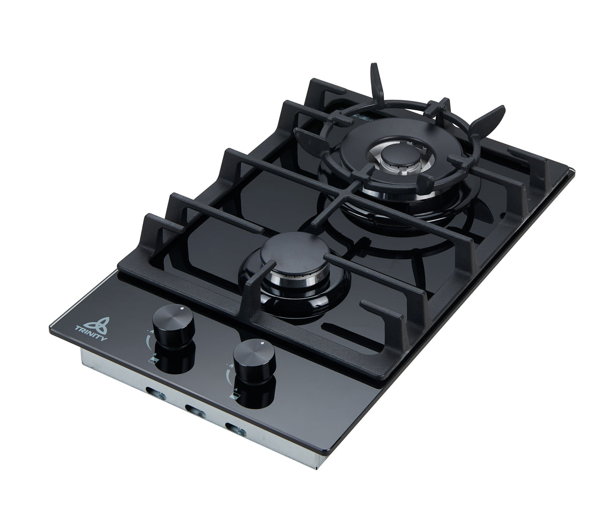 Trinity 30cm 2 Burner Gas Cooktop - Black Tempered Glass - Wok Burner - Front Controls - TRG302BK