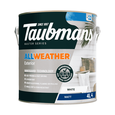 Taubmans 4L White Matt All Weather Exterior Paint Water Based UV Resistant