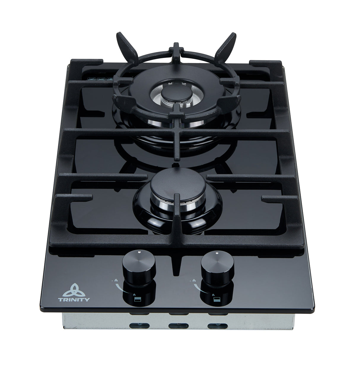 Trinity 30cm 2 Burner Gas Cooktop - Black Tempered Glass - Wok Burner - Front Controls - TRG302BK