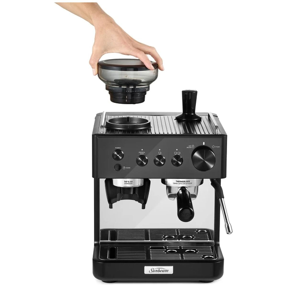 Sunbeam Origins Classic espresso machine 1.5L - Black, built-in burr grinder, auto dosing - EMM5500BK