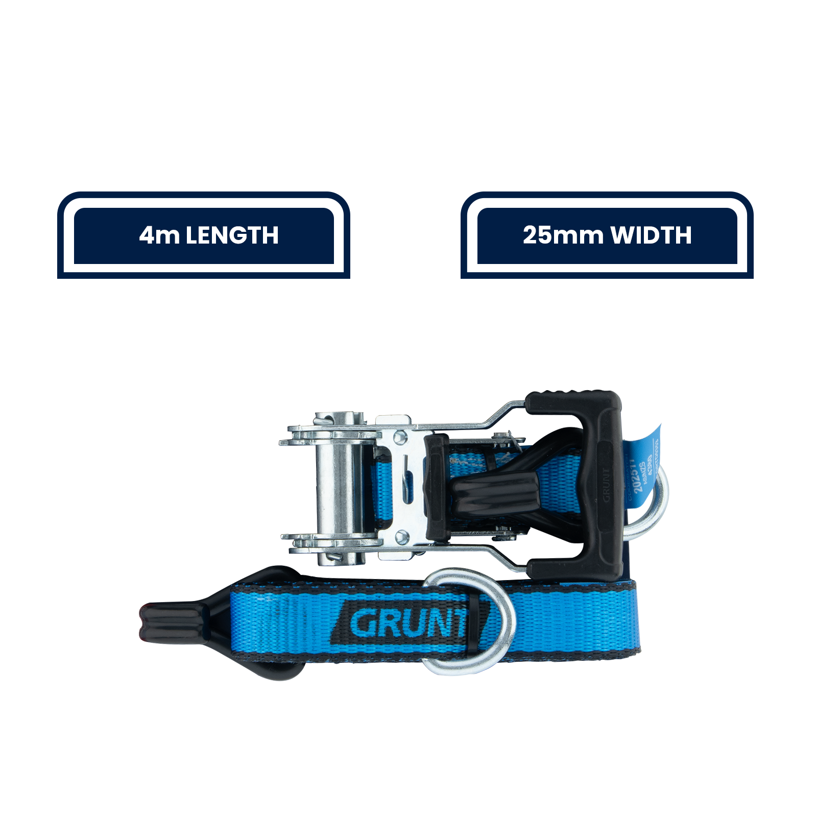 Grunt 25mm x 4m Ratchet Tie Down Straps, Polyester Webbing, 2 Pack