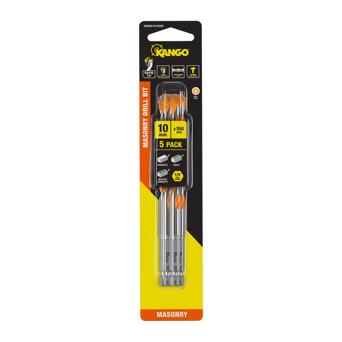 Kango Masonry Drill Bit 10mm x 150mm 5 Pack - Durable Carbide Tip - SuperSaverAU - view 1