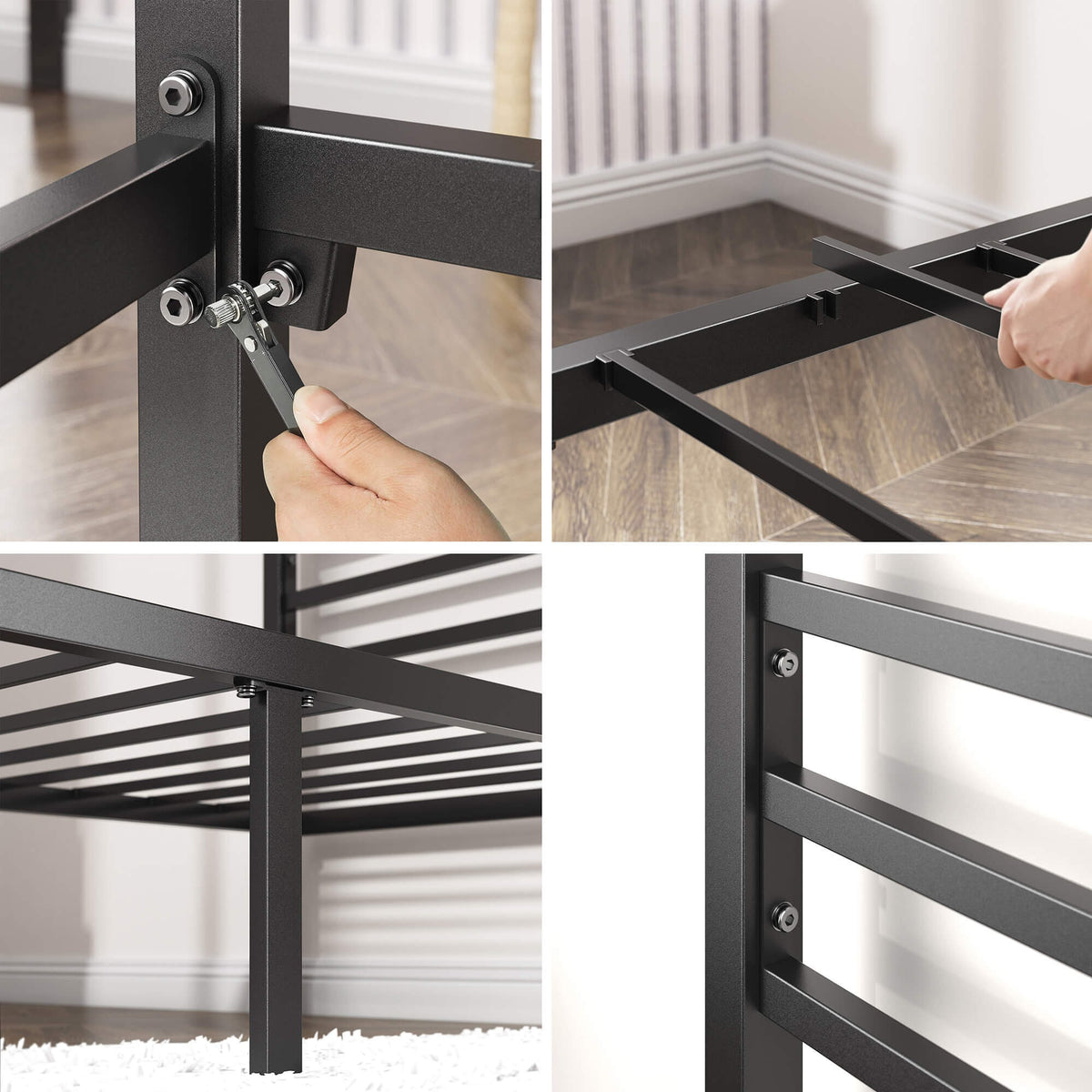 Zinus Patricia Single Metal Canopy Bed Frame in Black - Steel Frame, Underbed Storage - AU-CPBF-S