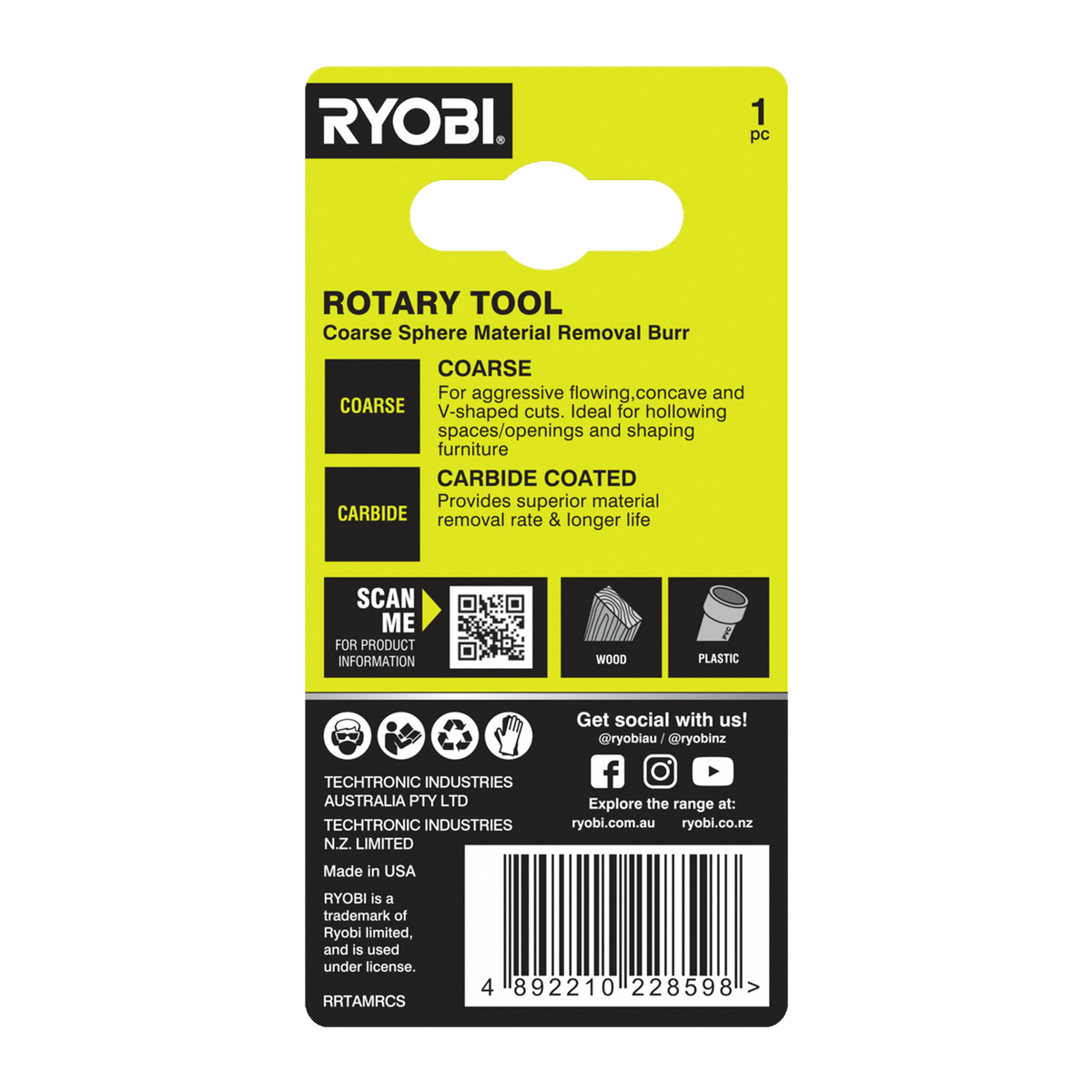 Ryobi Rotary Coarse Sphere Material Removal Burr