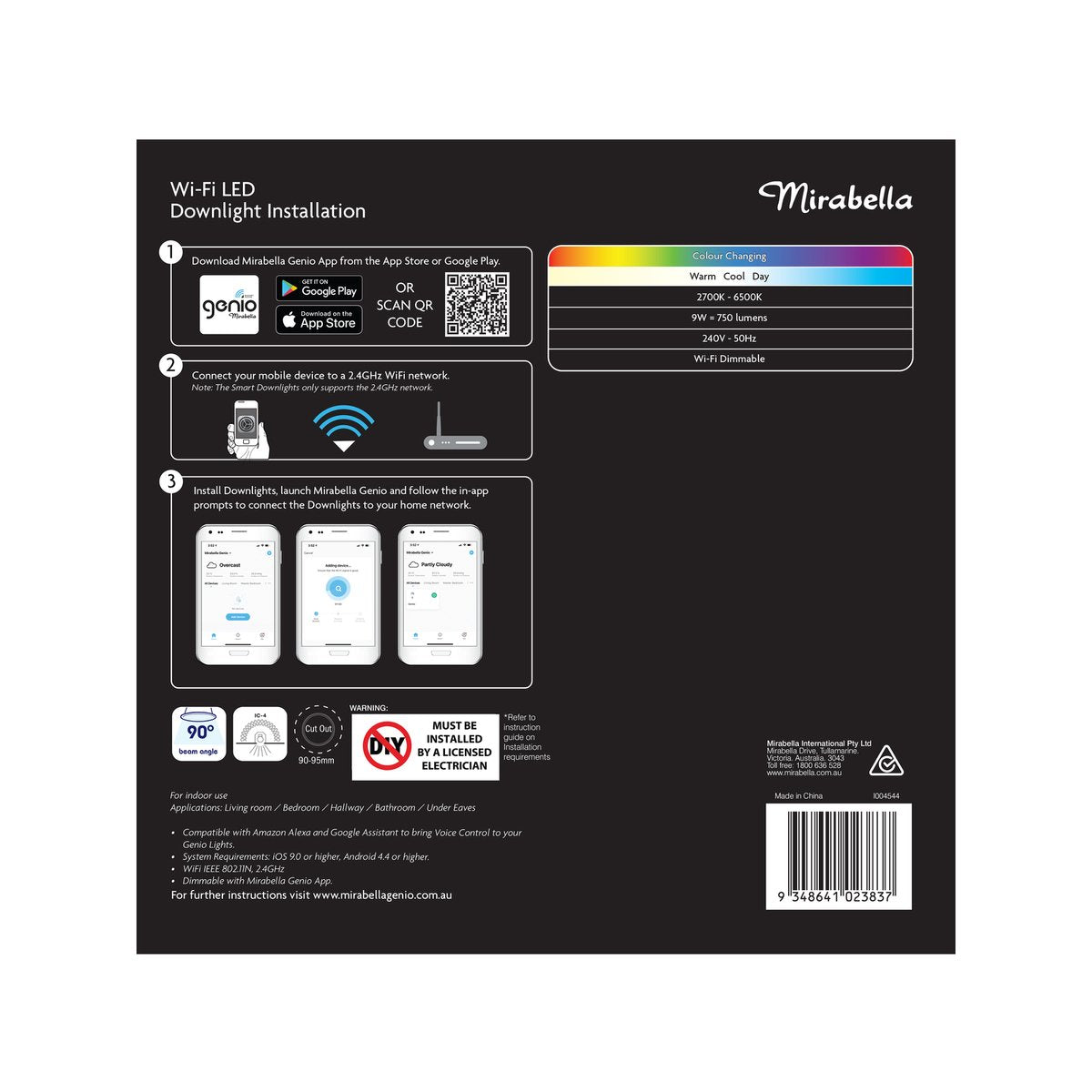 Mirabella Smart Wi-Fi Dimmable Downlight 9W 750LM 4 Pack - RGBW - IP44 - 1.2m Flex - SuperSaverAU - view 3