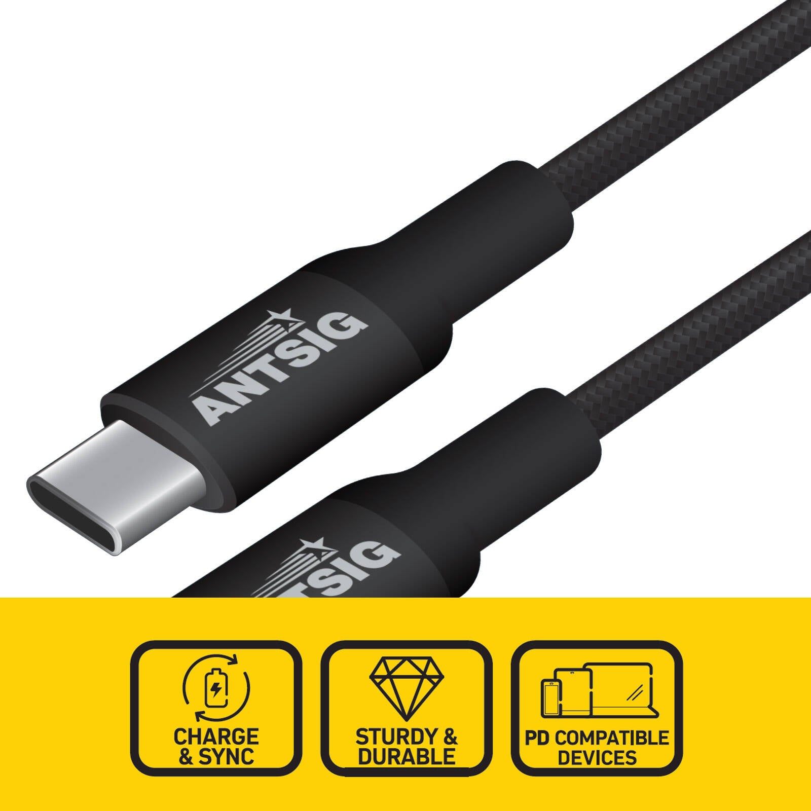 Antsig 2m 240W USB-C to USB-C Cable AP240WCC2 - Nylon Braided, Fast Charge & Data