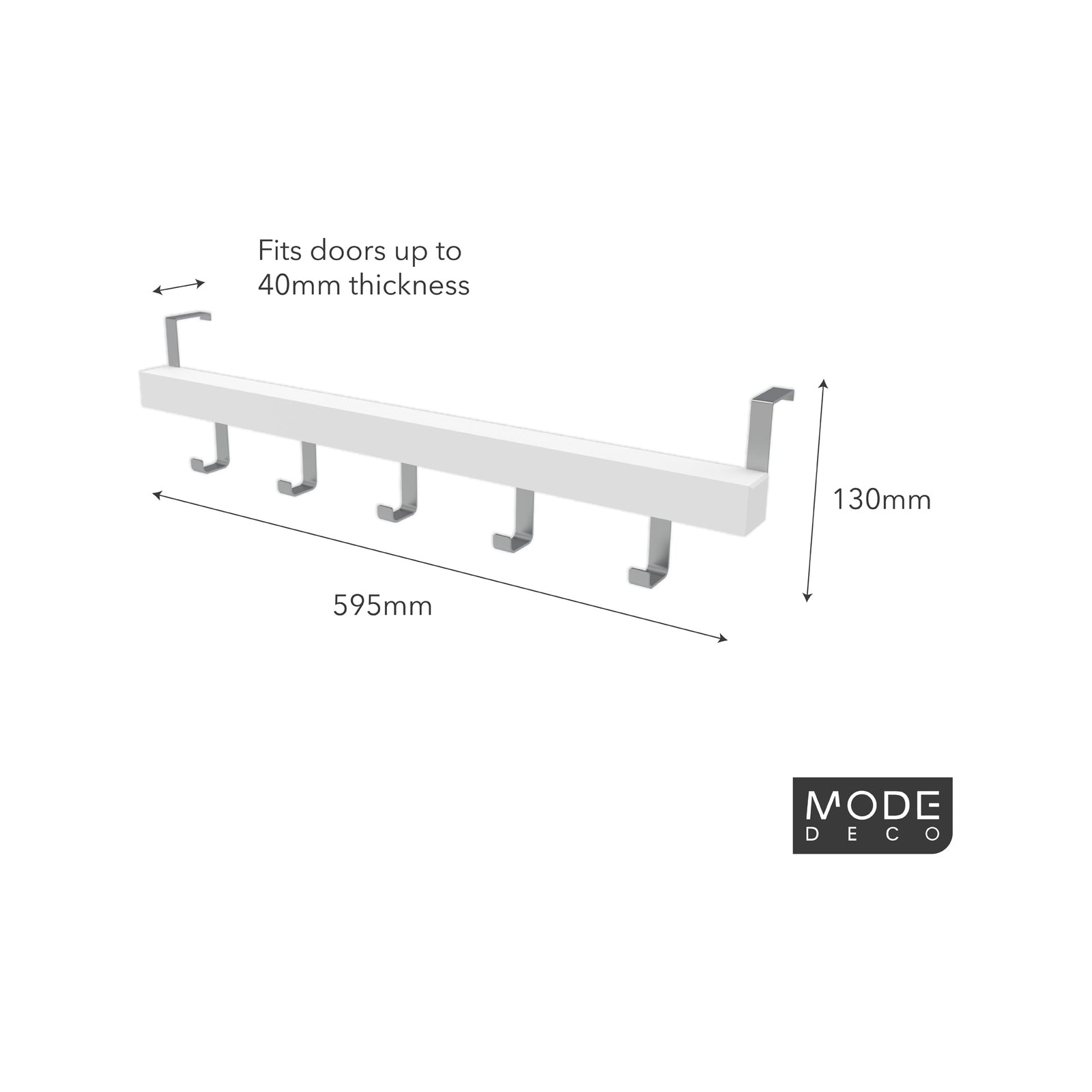 MODE 5 Chrome Hook White Board Over Door Coat Rack - Timber & Chrome