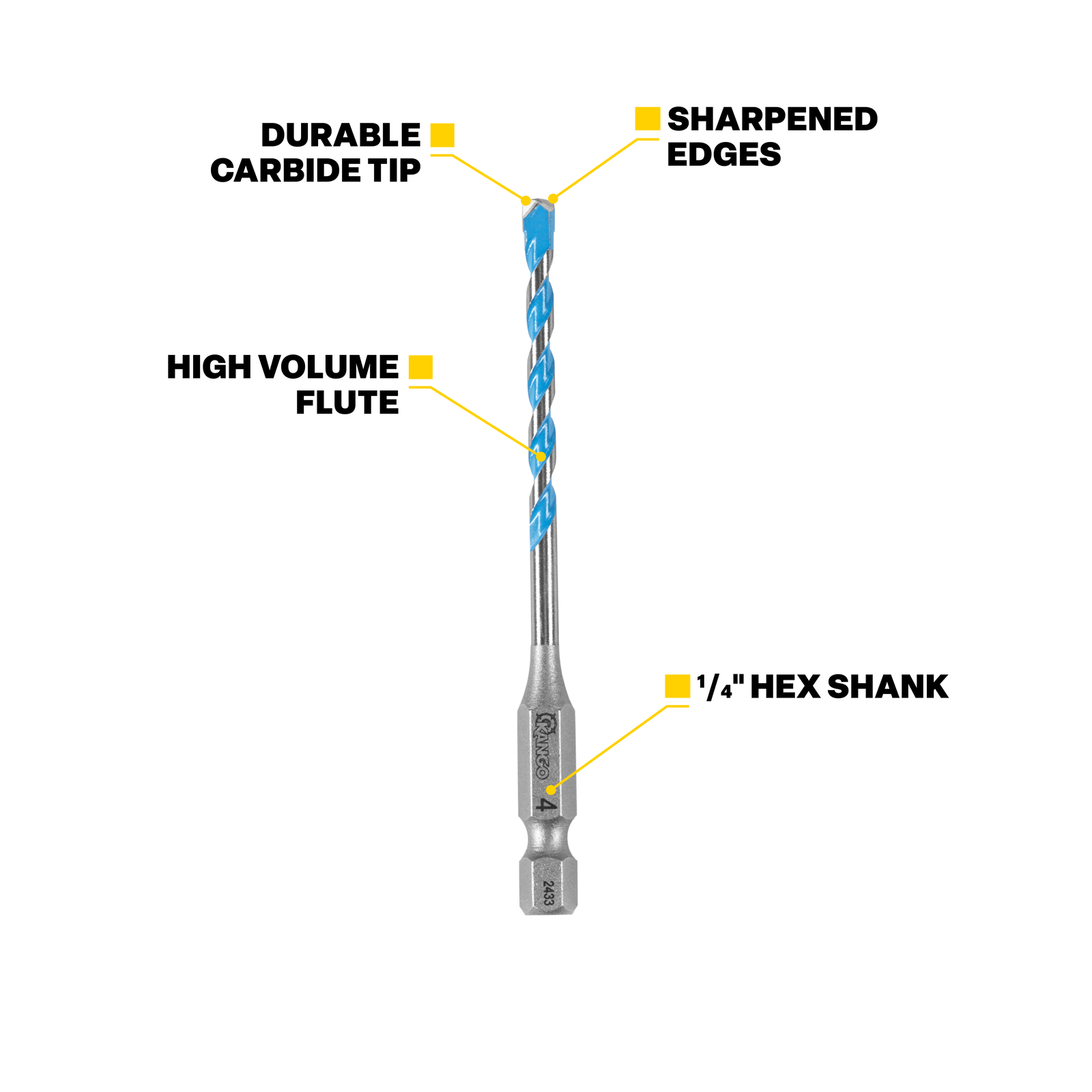 Kango 5.5 x 100mm Multi-Material Drill Bit - 1/4" Hex Carbide Tip for Concrete, Tile, Timber & Metal