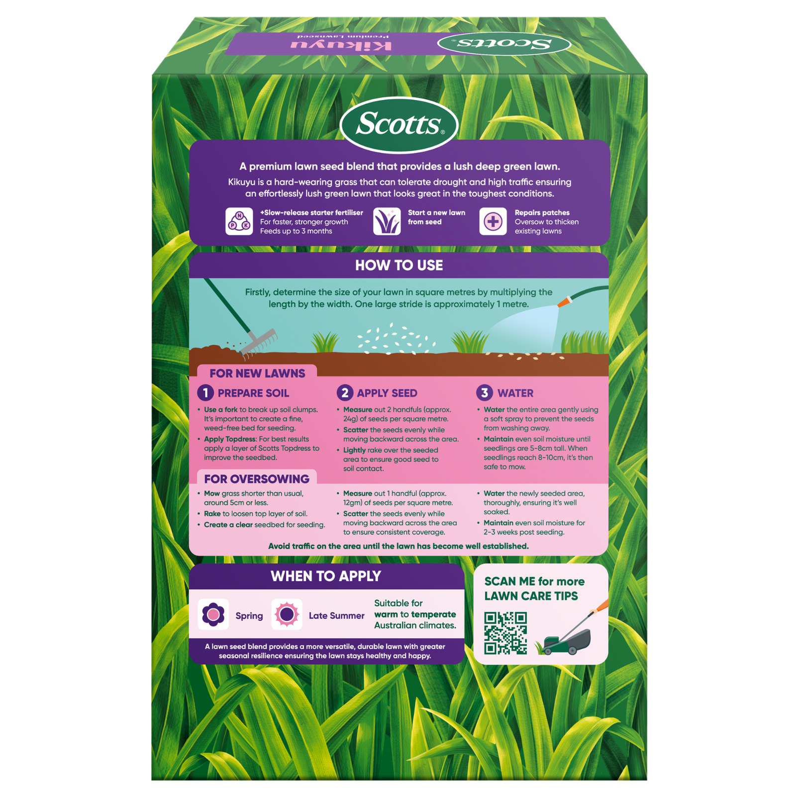 Scotts Lawn Builder 1.4kg Seed & Feed Kikuyu Lawn Seed, Drought Tolerant Warm Season Grass, Covers 50sqm