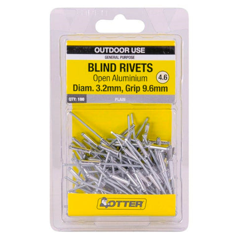 Otter 3.2 x 9.6mm Open Aluminium Blind Rivets 100 Pack