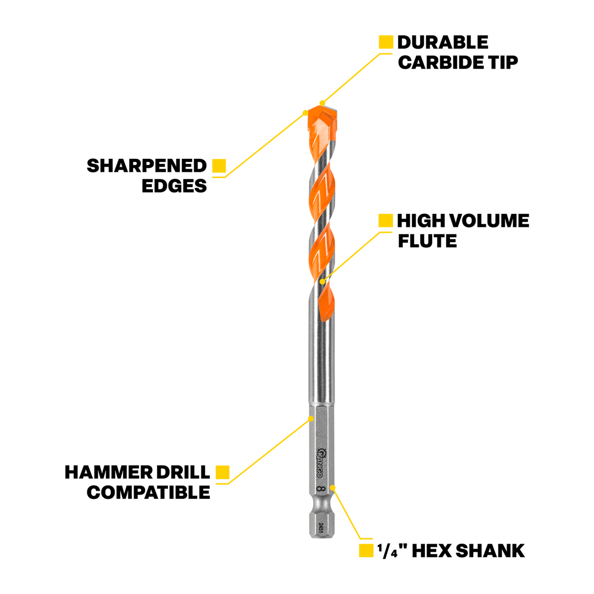 Kango 6 x 150mm 1/4" Hex Shank Masonry Drill Bit - Carbide Tip