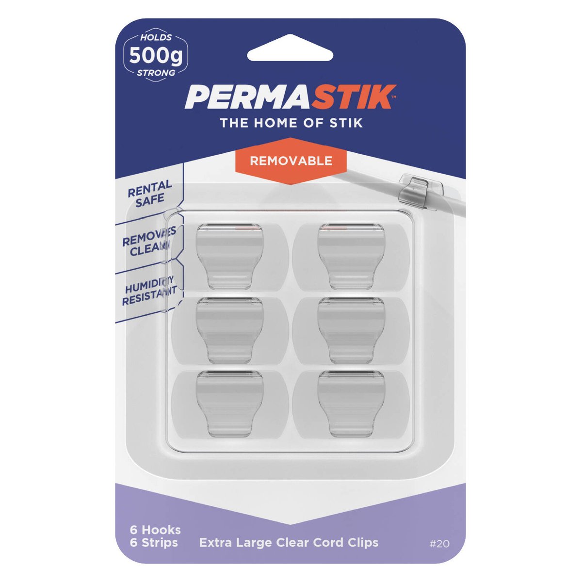 Permastik Large Clear Self-Adhesive Cord Clips - 6 Pack