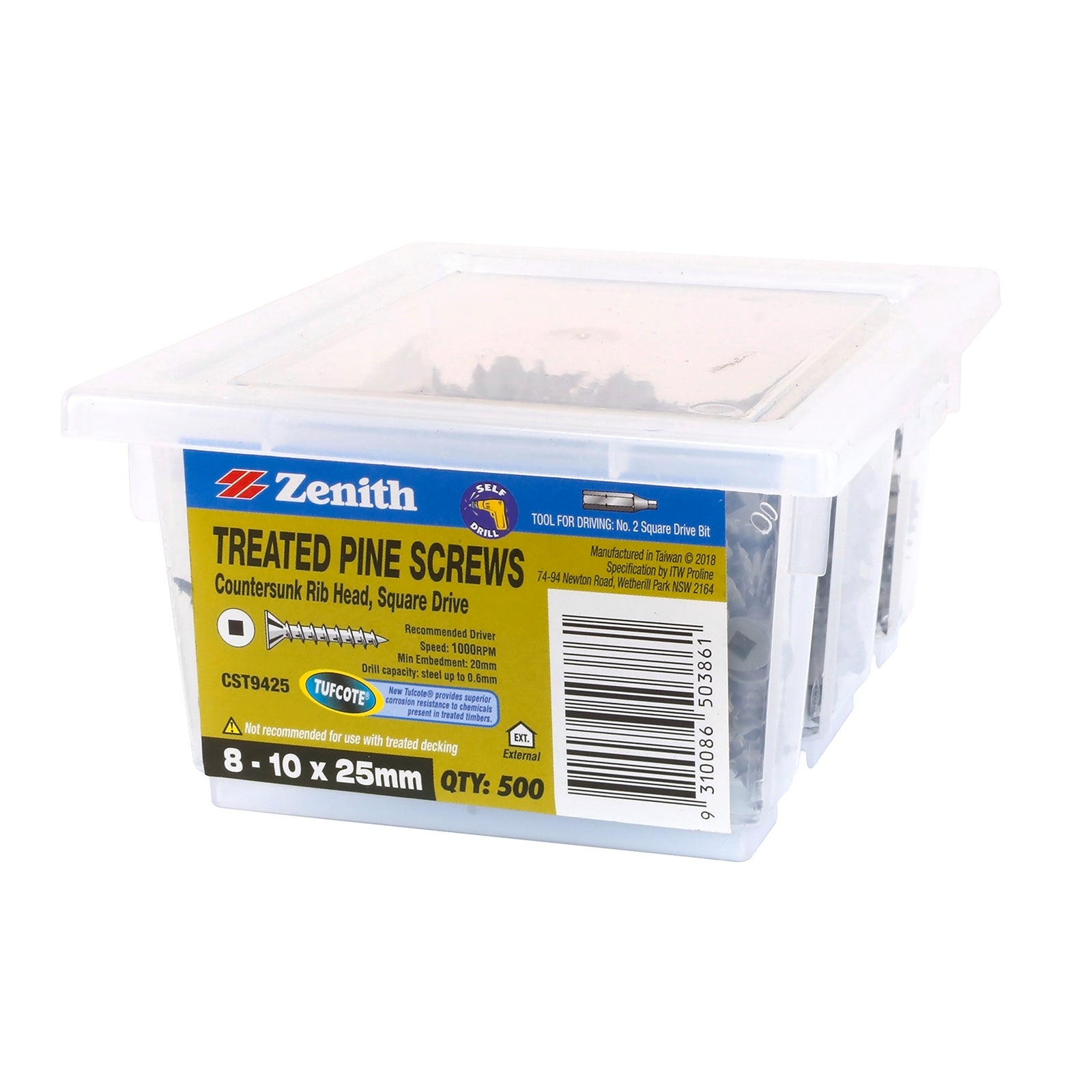 Zenith 8-10 x 25mm Tufcote Countersunk Rib Head Treated Pine Screws Carbon Steel 500 Pack