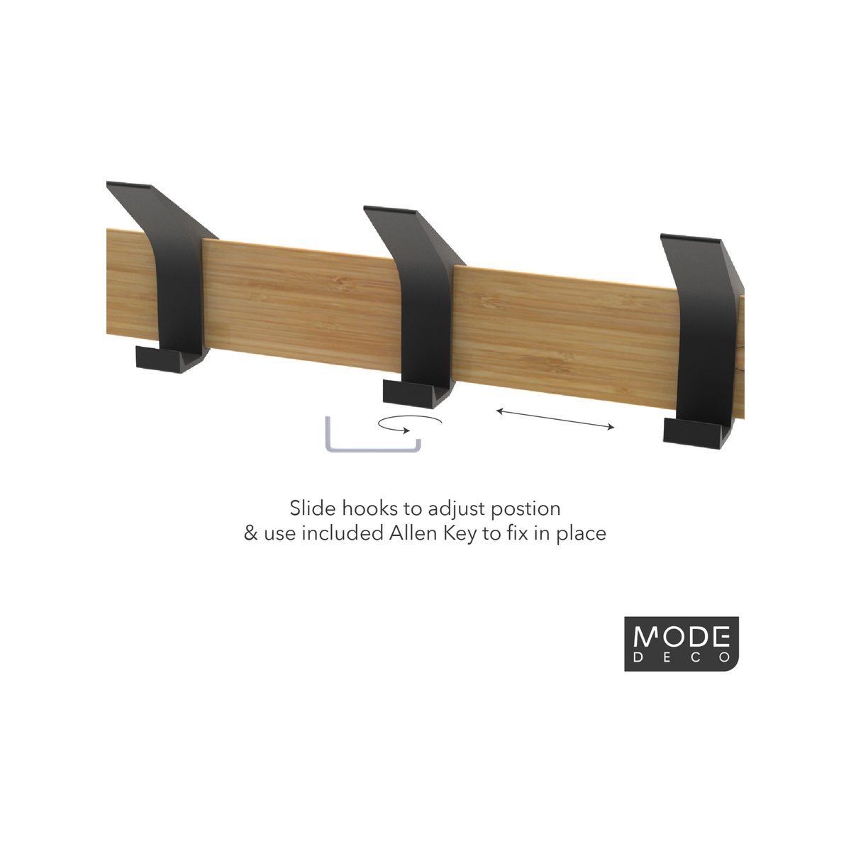 Mode 4 Black Bamboo Board Hat and Coat Rack - 4 Sliding Hooks - 450mm - SuperSaverAU - view 3