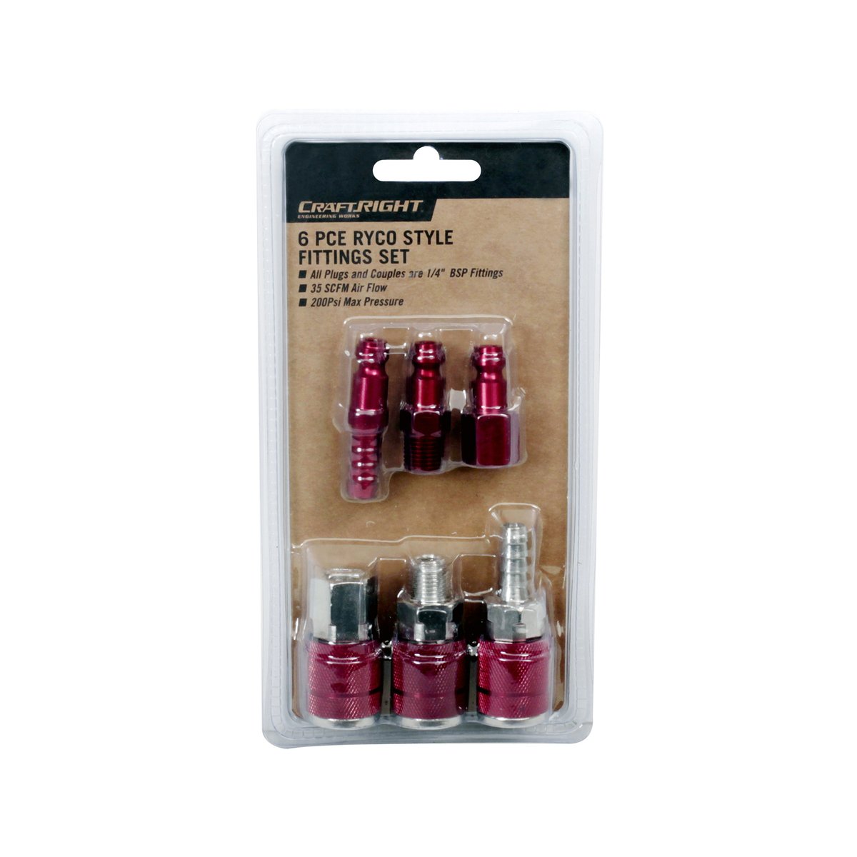 Craftright 6 Piece Ryco Style Air Fittings 200psi