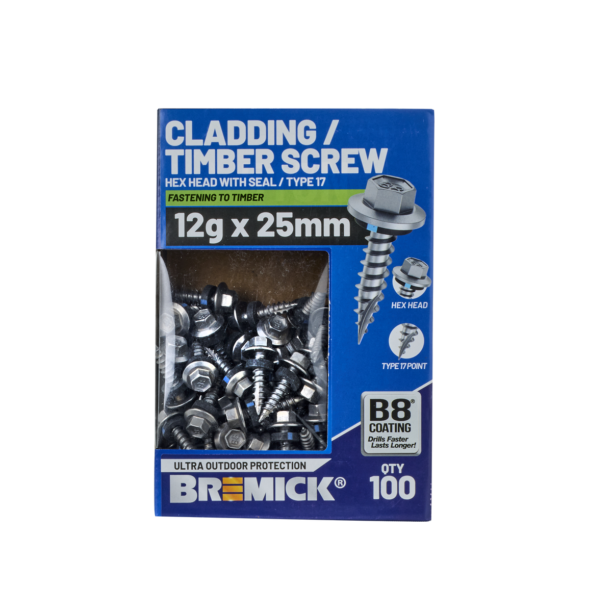 Bremick Hex Cladding Screw 12g x 25mm - 100 Pack - Corrosion Resistant - SuperSaverAU - view 2