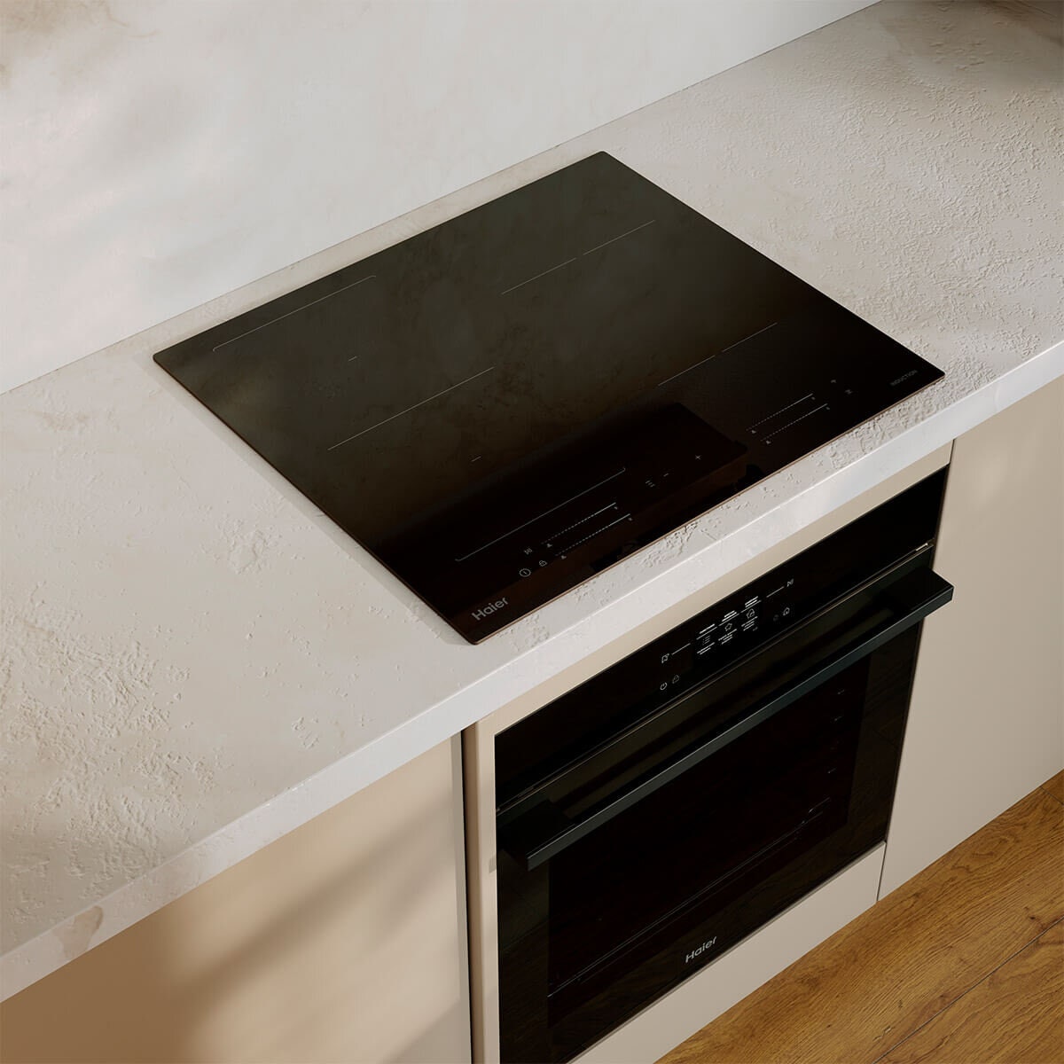 Haier 60cm 500 Series induction cooktop - Flexi Zone, Wi-Fi, hood to hob pairing, black glass - HCI604FTB4