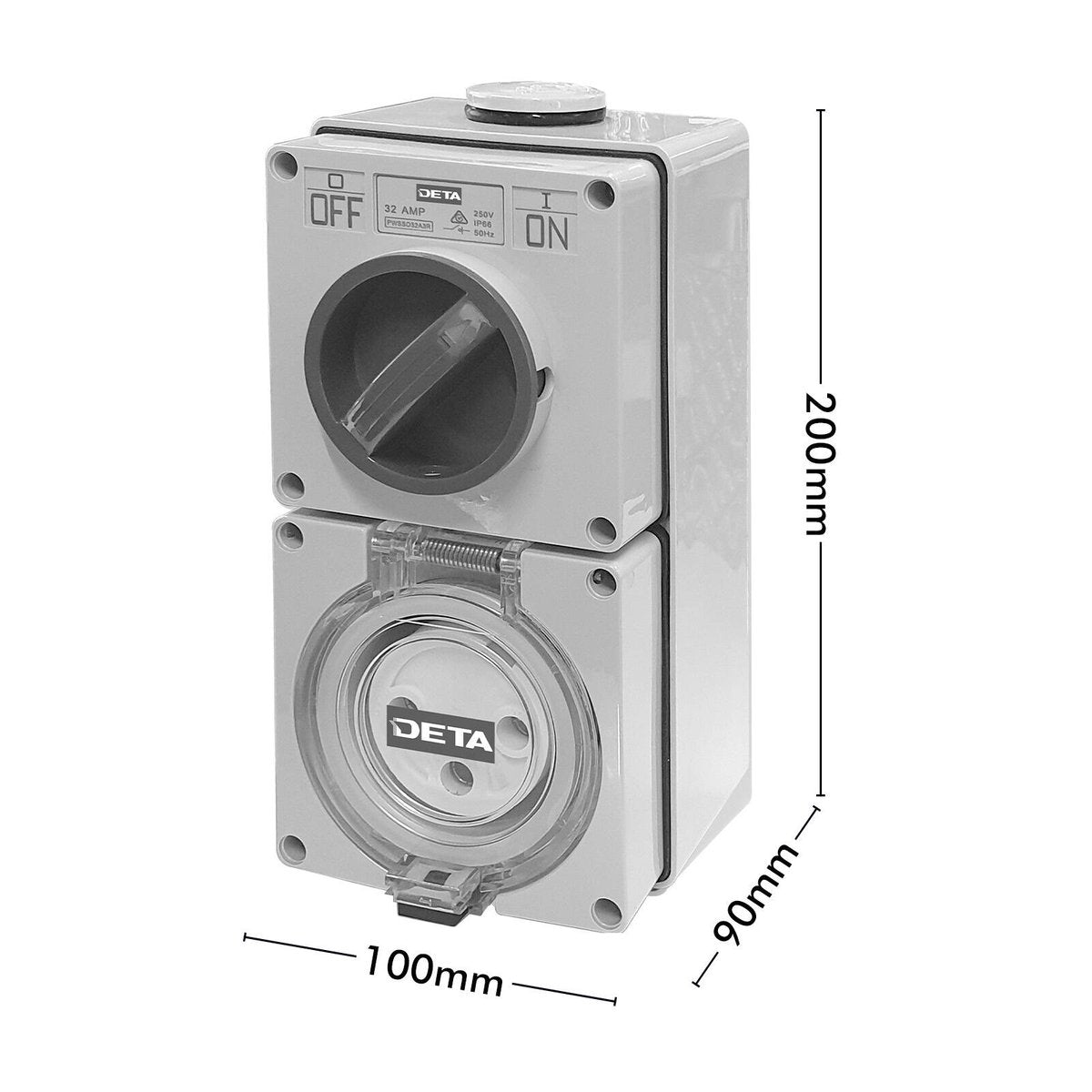 DETA 32A Single Phase Round Switch Outlet 3316B - Light Grey Nylon