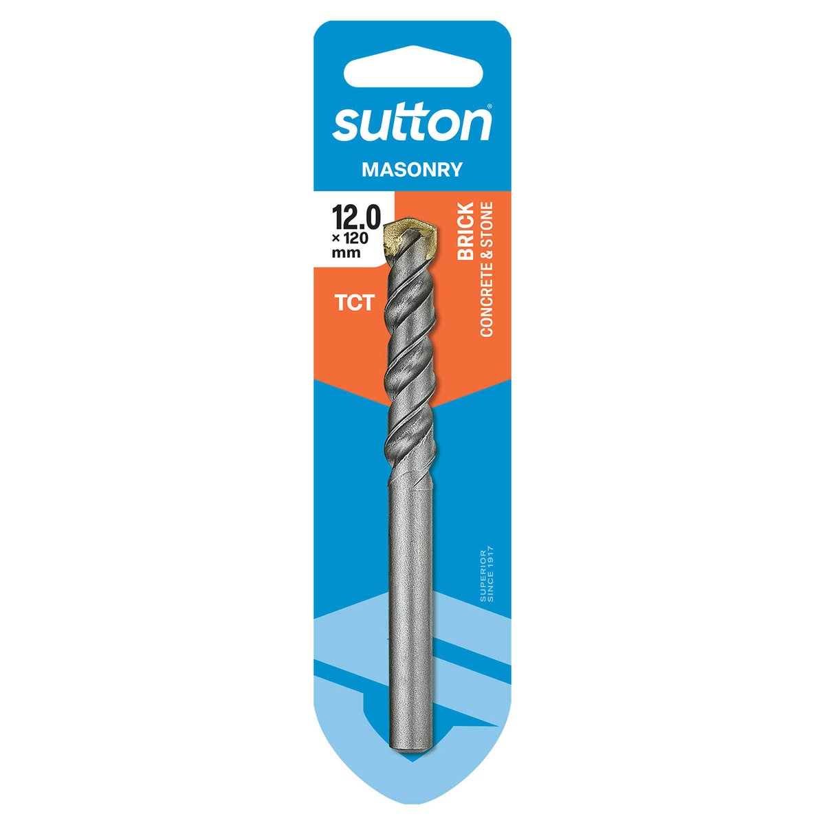 Sutton Tools 12 x 120mm SF TCT Masonry Drill Bit, Carbide Tip, Stone, Brick & Concrete