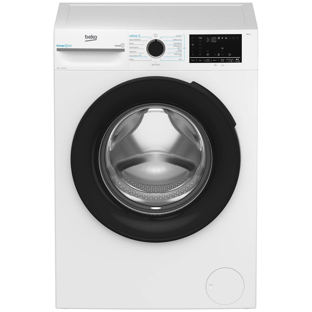 Beko 8kg Front Load Washing Machine - White, SteamCure Hygiene+, EnergySpin, ColdWash, Drum Clean - BFLB8010W