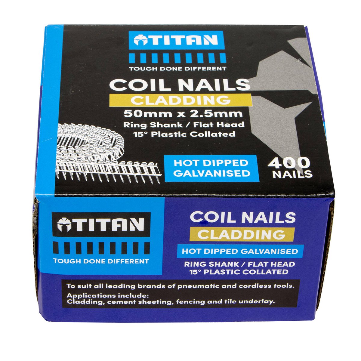 Titan 50 x 2.5mm Hot Dipped Galvanised Ring Shank Collated Coil Nail - 400 Pack