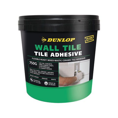 Dunlop 750g White Wall Tile Adhesive, Ready-Mixed, Non-Slump, Indoor