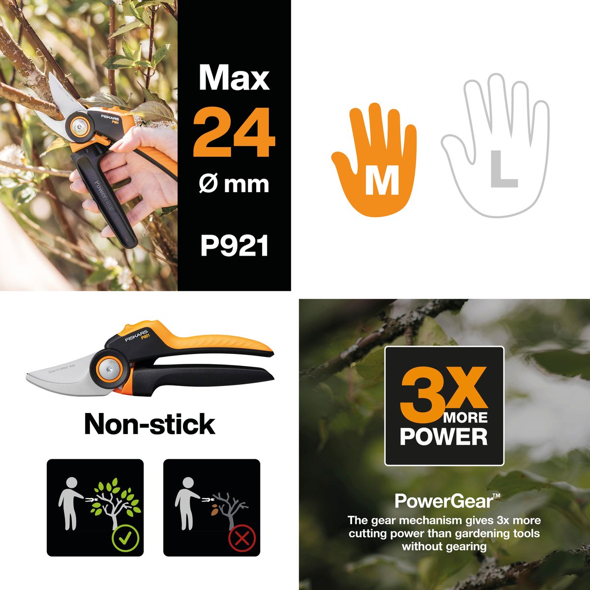 Fiskars Powergear Bypass Pruner Stainless Steel 20mm Max Cut