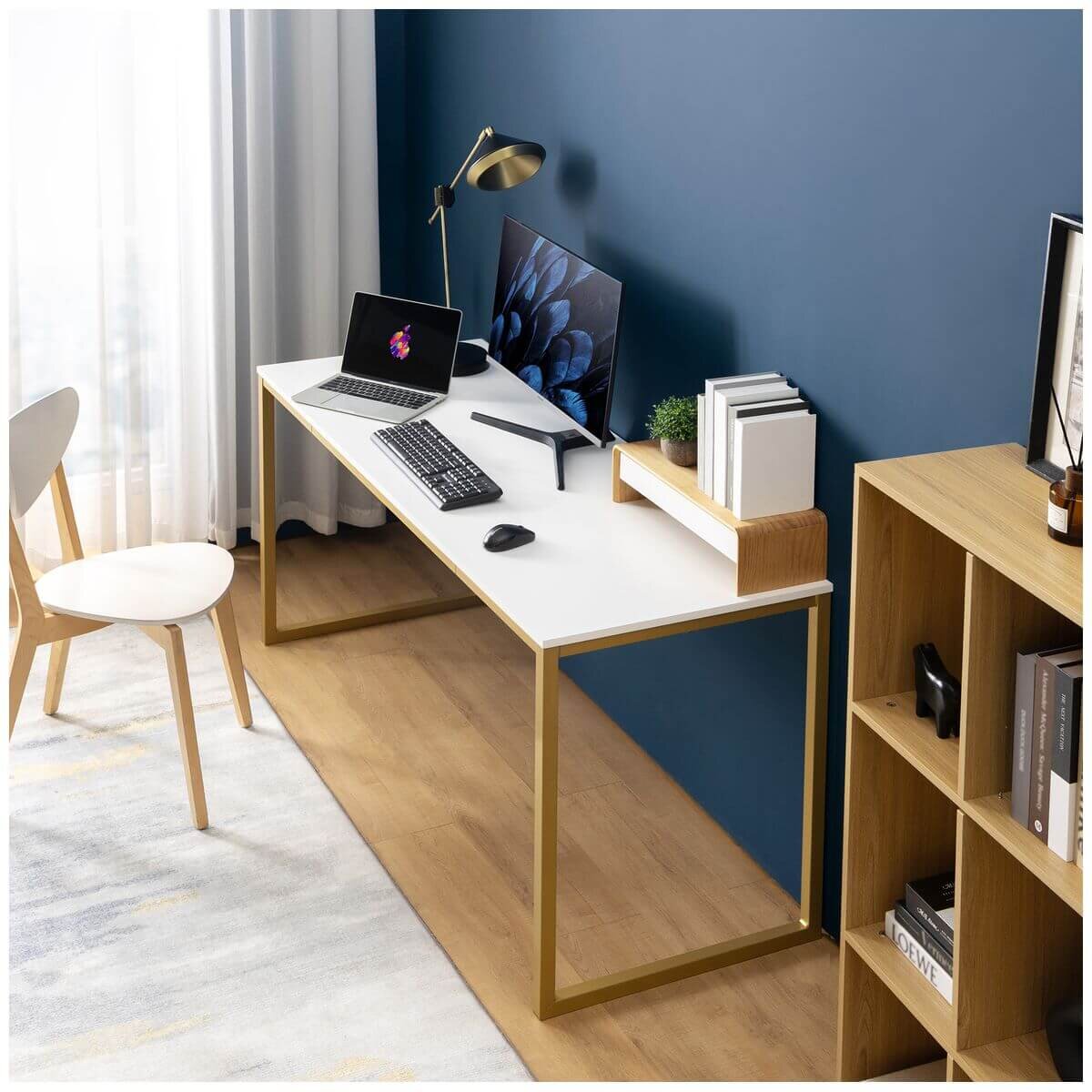 Zinus home office computer desk 160cm - gold frame, wide desktop, durable build - AU-UTDDT1ZC-63G