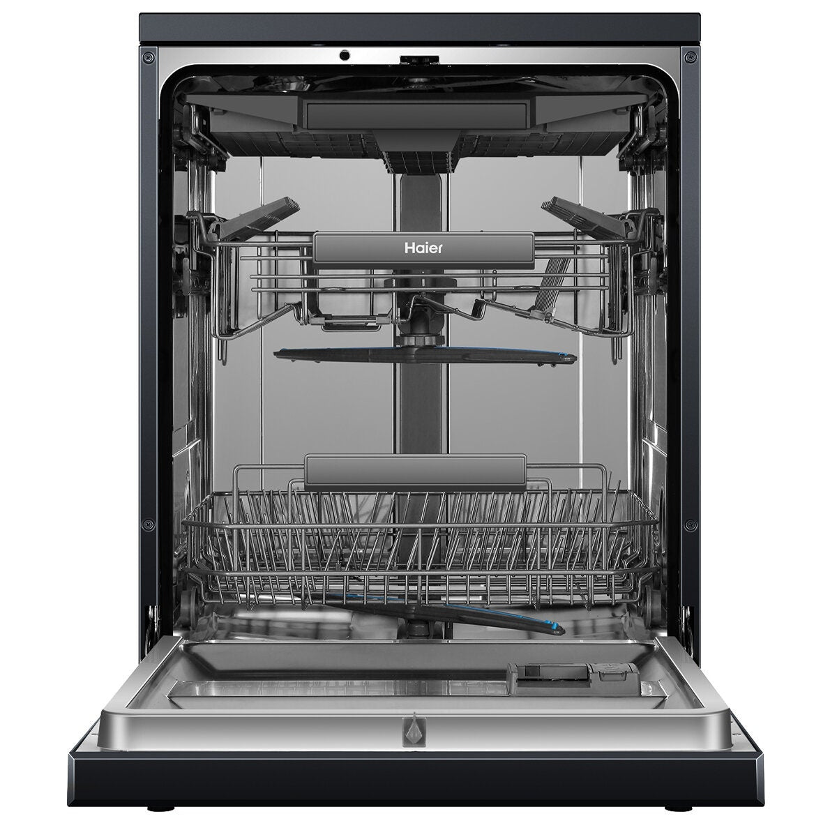 Haier 60cm Freestanding Dishwasher with Steam - 15 Place Settings - Black - Auto Door Opening - HDW15F3B1