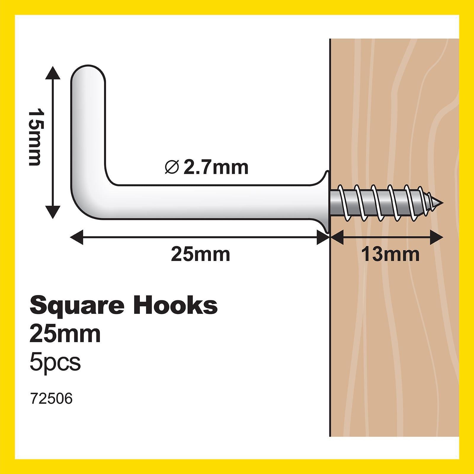 Everhang 25mm White PVC Coated Steel Square Hook - 5 Pack