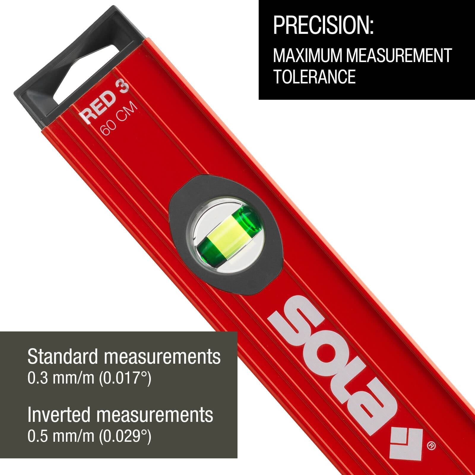 Sola 80cm Red Aluminium Spirit Level 3 Patented Vials Waterproof