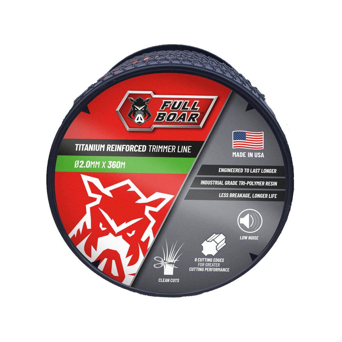 Full Boar 2.0mm x 360m Titanium Reinforced Trimmer Line - 8 Cutting Edges