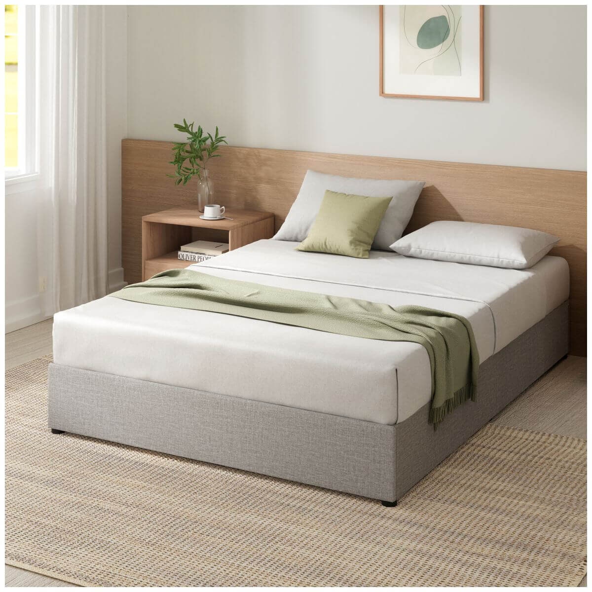 Zinus Double Gas Lift Bed Base - Light Grey Upholstered Finish, Hidden Under-Bed Storage - AU-FPPPL1ZC-11D